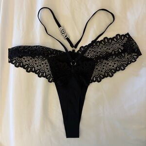 NEW Cut-Out Black Lace Thong Panties - Size Small